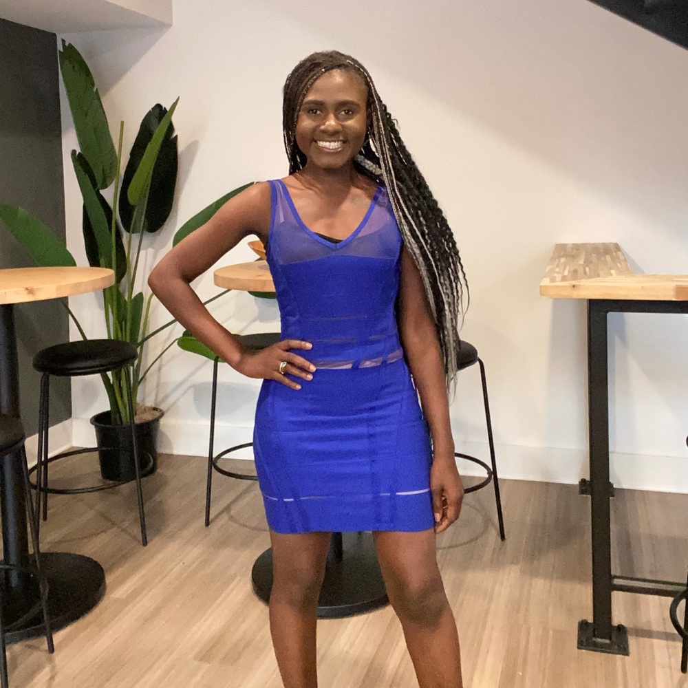 Blue V-Neck Bodyfitted Dress